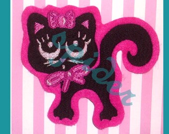 Purrcilla Kitty Patch Black Cat on Pink Embroidered Patches Embroidery Iron on Kawaii
