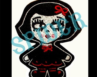 Gothie Dolly Patch Embroidered Iron on Patch Embroidery Spooky Cutie Patches Red