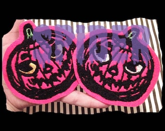Pink Punkin Pumpkin Iron on Patch  Embroidered Embroidery  Spooky Patches Iron on Patch Halloween Applique