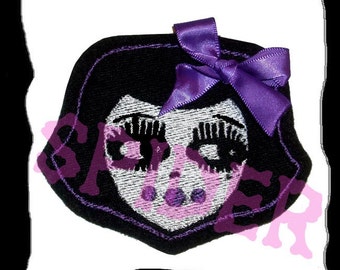 Gothie Spooky Dolly with Purple Satin Bow Embroidered Patch Embroidery Patches