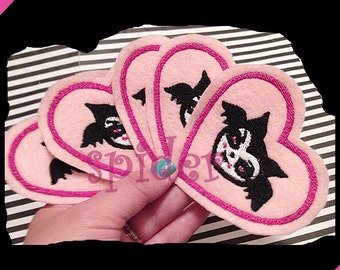 Love Bats  Iron on Embroidered Patch Heart Patch Valentines Day Bat Bats  Embroidery Patches Pink