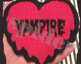 Vampire Heart Iron on Patch  Embroidered Embroidery  Spooky Patches Iron on Patch Love Drippy Heart Vampires