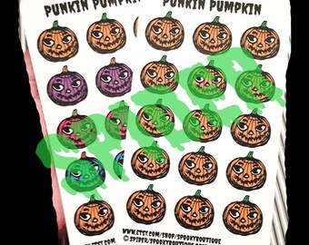 Planner Stickers  Punkin Pumpkin Halloween Sticker Sheet with 15 Kiss Cut Glossy Pumpkins Spooky