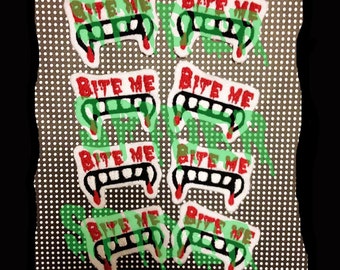 Bite Me Embroidered Patch Embroidery Spooky Vampire Fangs Drippy Blood Iron on Patches Halloween