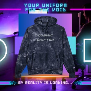 Embroidered Sweatshirt Champion "Cosmic Drifter," Tie-Dye Sci-Fi Sweatshirt, Streetwear Cyberpunk, Fashionable Gift for the Player, Unisex
