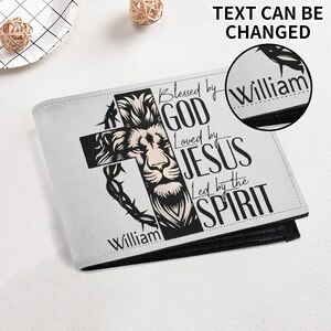 Cartera de cuero personalizada para hombre, fina, de grano superior, duradera, minimalista, regalo para papá, Día del Padre, amado por Jesús