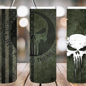 Punisher Tumbler Wrap: Military Skull Flag, Custom Name (Digital Download, 300 DPI)