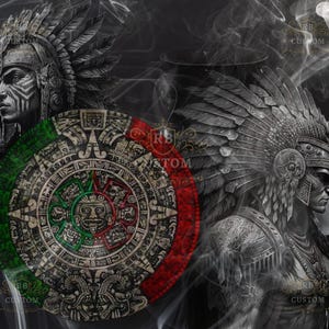 Diseño cultural del guerrero azteca Calendario azteca PNG Vaso delgado de 20 oz Envoltura de sublimación Vaso con nombre personalizado 300 DPI Descarga instantánea digital