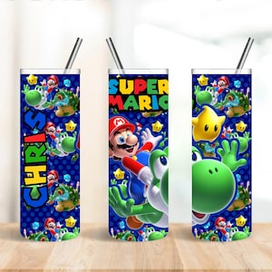 Personalized Super Mario Bros Character Wrap for 20 oz Skinny Tumbler