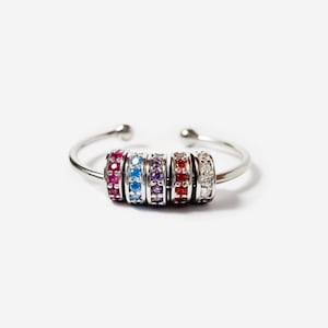 Anti-Stress Spinner Ring – Rainbow Gem Silver Ring – Adjustable Anti-Anxiety Jewelry