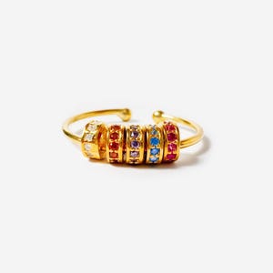 Anti-Stress Spinner Ring – Rainbow Gem Gold Ring – Adjustable Anti-Anxiety Jewelry