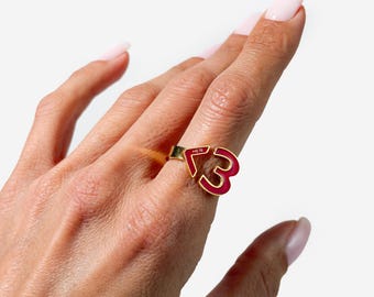 Red Enamel Digital Heart Ring • Gold Plated Stainless Steel