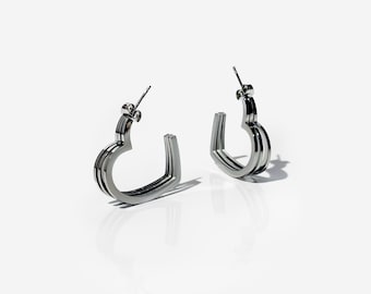 Silber Titan Hoop Ohrringe: Moderner Geometrischer Edelstahl Schmuck