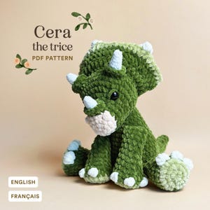Cera el Triceratops | Patrón fácil de peluche de dinosaurio a crochet para principiantes | Triceratops amigurumi | Patrón PDF adorable y único