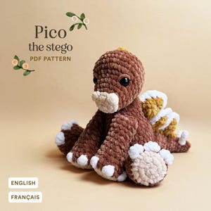Pico the Stego | Dinosaur plushie crochet easy beginner pattern | Stegosaurus amigurumi | PDF low sew, cute and unique pattern