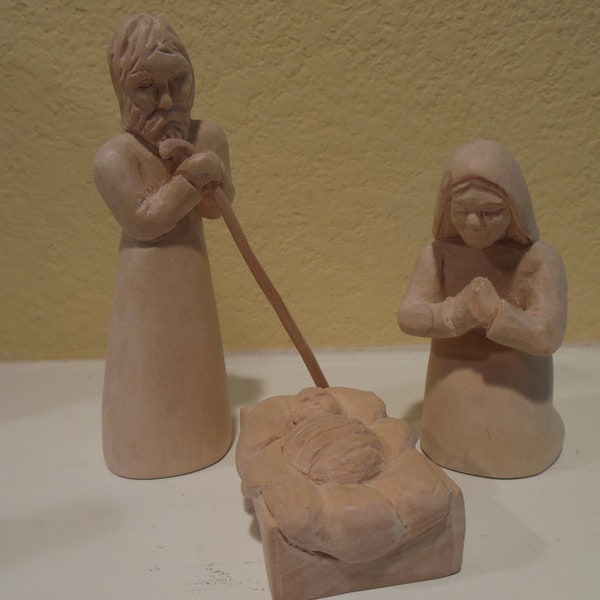 Hand Carved Basswood 3 piece Nativity 4" tall