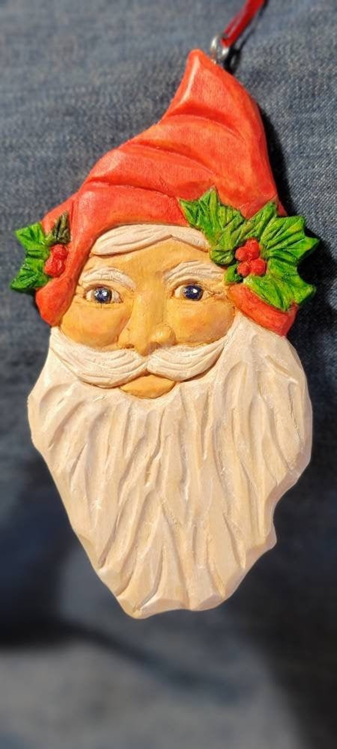 Hand Carved Wood Christmas Ornament signed Free Shipping Etsy