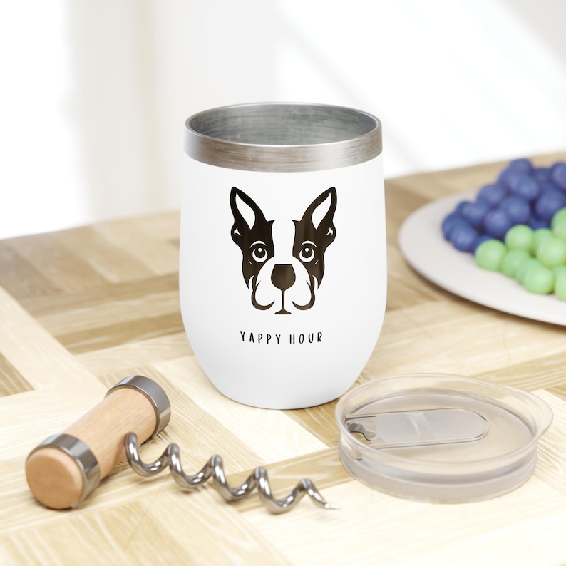 Weinbecher Boston Terrier: Lustiges Hund Mutter Geschenk, ""Yappy Hour"" Edelstahlbecher, ich denke an Sie Geschenk, Hundeliebhaber Geschenk, cooler Weinkühler." Bild 7