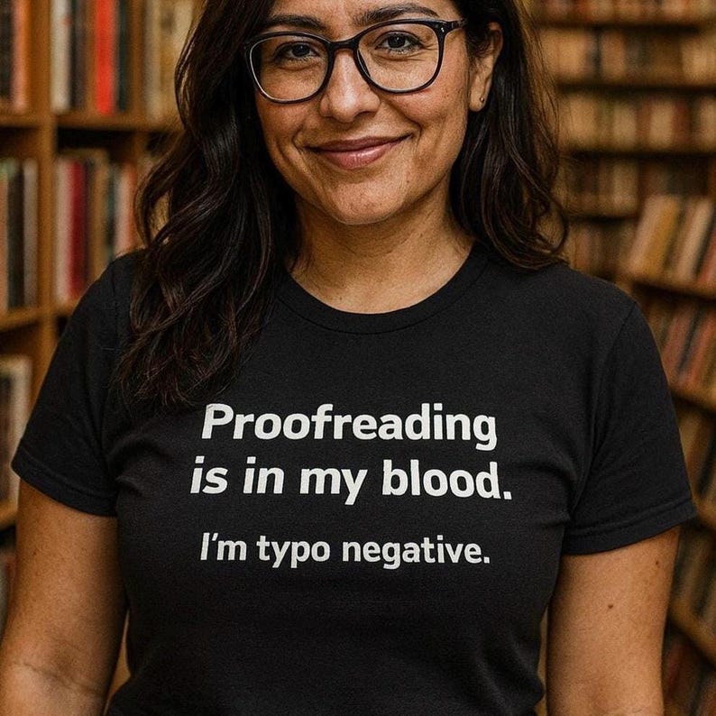 Maglietta Typo Negative: divertente t-shirt in morbido cotone per scrittori, regalo per amanti dei libri, maglietta unisex per la correzione di bozze, regalo per insegnanti, editori e autori. immagine 1