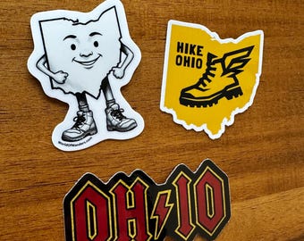 OHIO Stickers: Set of 3 Ohio Pride Laptop Stickers, Water Bottle Decals, Hike Ohio, OH/IO Rocks Logo, Buckeyes Fan Decals, Bumper Stickers