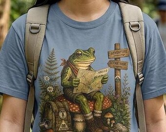 Maglietta da trekking con rana: T-shirt Comfort Colors, T-shirt Cottagecore con rana, Regalo per amanti della natura, Regalo per escursionisti, Diversi design con rana fronte/retro