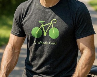 Biking T-Shirt: Super Soft Tri-Blend Unisex Tee, Gift for Cyclist, “2 Wheels Good” Bike Shirt, Mountain Biking Graphic, Bike Lover Gift