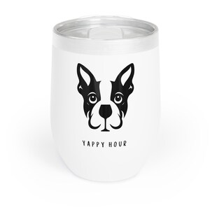 Weinbecher Boston Terrier: Lustiges Hund Mutter Geschenk, ""Yappy Hour"" Edelstahlbecher, ich denke an Sie Geschenk, Hundeliebhaber Geschenk, cooler Weinkühler." Bild 6