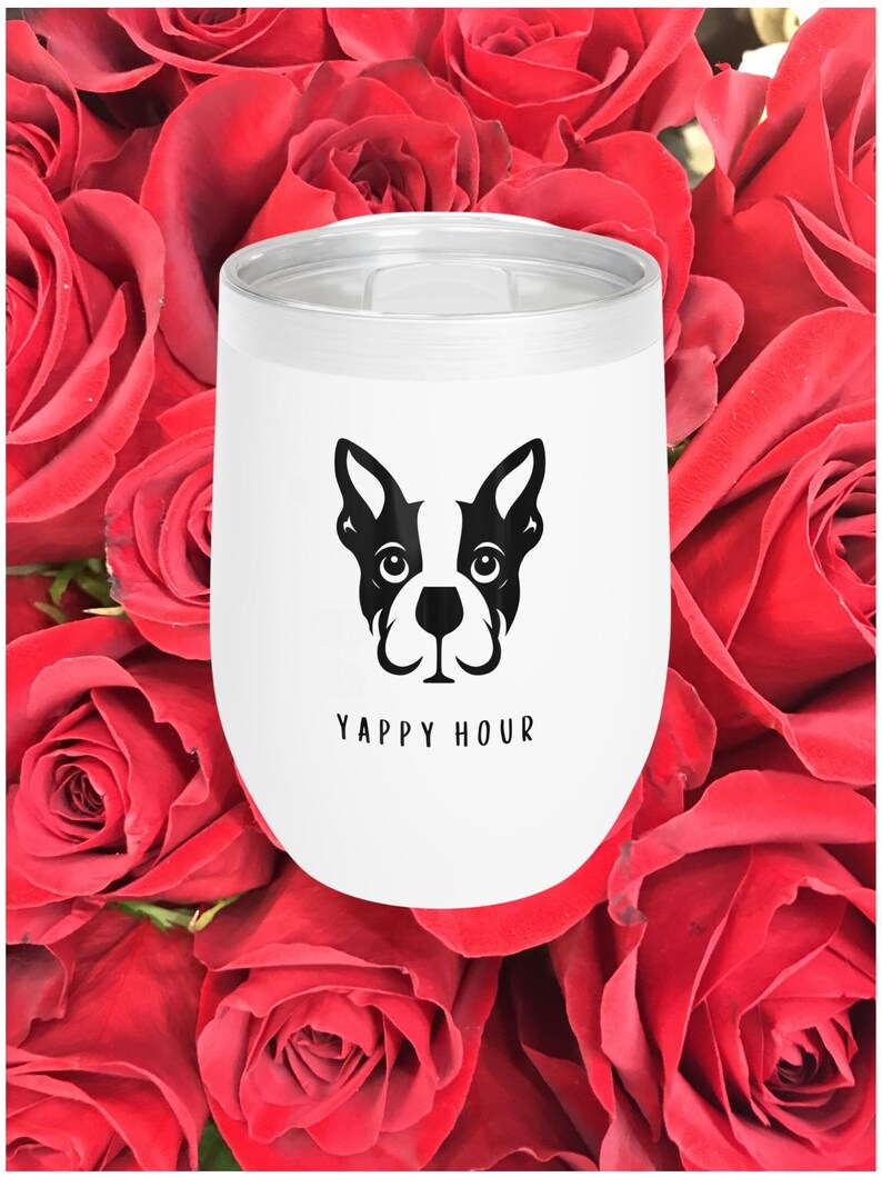 Weinbecher Boston Terrier: Lustiges Hund Mutter Geschenk, ""Yappy Hour"" Edelstahlbecher, ich denke an Sie Geschenk, Hundeliebhaber Geschenk, cooler Weinkühler." Bild 3