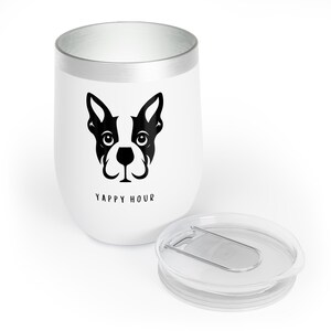 Weinbecher Boston Terrier: Lustiges Hund Mutter Geschenk, ""Yappy Hour"" Edelstahlbecher, ich denke an Sie Geschenk, Hundeliebhaber Geschenk, cooler Weinkühler." Bild 5