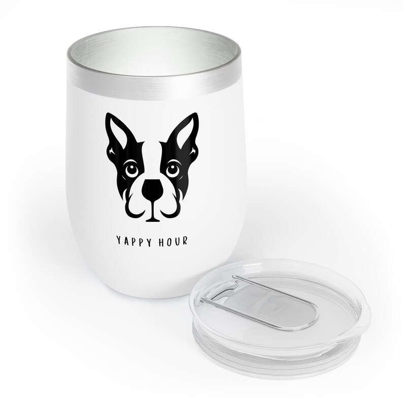 Weinbecher Boston Terrier: Lustiges Hund Mutter Geschenk, ""Yappy Hour"" Edelstahlbecher, ich denke an Sie Geschenk, Hundeliebhaber Geschenk, cooler Weinkühler." Bild 5