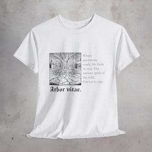 Tree of Life Shirt, Detailed Woodcut Style Urban Tree with Poetic Text, Inspirational Nature Graphic Tee Gift