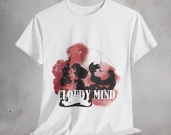 Maglietta teschio / T-shirt unisex streetwear audace / Design Cloudy Mind / Moda inchiostro acquerello bianco e nero