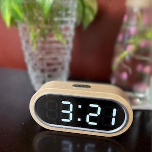 Minimalist Wooden LED Alarm Clock: USB Charging, Custom Engraving • Multifunctional Electronic Clock • Gift.