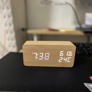 Baby Friendly Multifunctional Wooden LED Alarm Clock: Temperature & Humidity Display, Minimalist Design • Anniversary gift.
