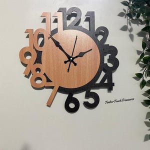Modern Wooden Wall Clock: Black & Beech, Oversized Numbers