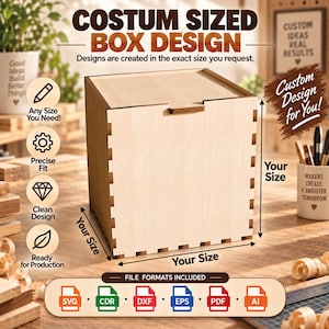 Benutzerdefinierte Größe Laser Cut Box SVG, Holzkiste CNC-Dateien, Glowforge, Cricut, Lasermuster, digitaler Download