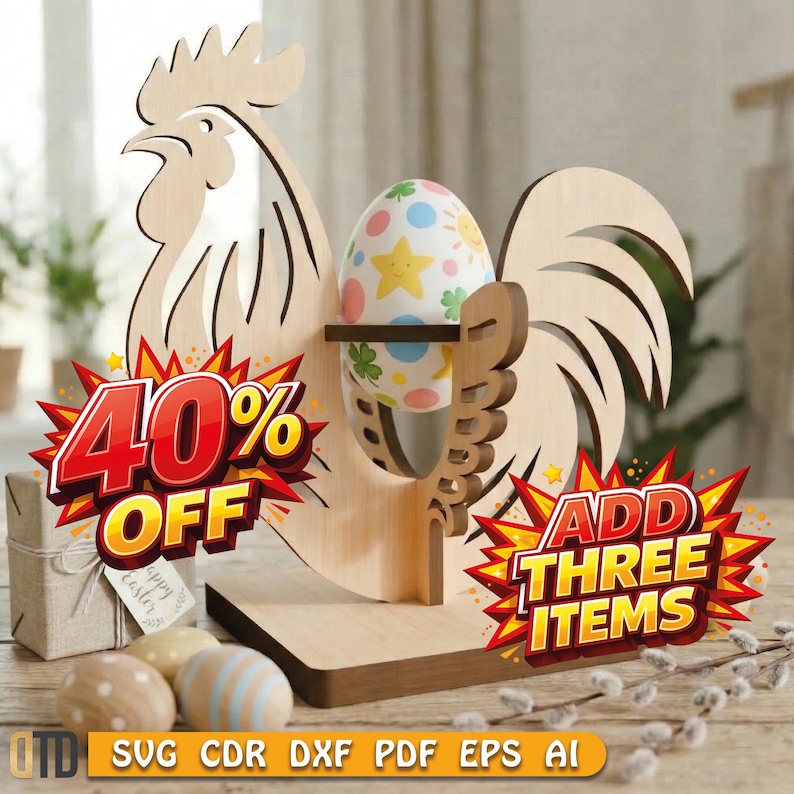 Rooster Egg Holder Laser Cut File, Easter Rooster SVG for Glowforge ...