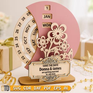 Laser Cut Perpetual Calendar SVG, Wedding Save The Date Sign, Wooden Desk Calendar File, Glowforge, Cricut, CNC, Wedding Decor