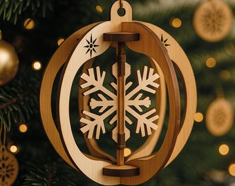 Laser Cut Christmas Ornament SVG, 3D Snowflake Ornament Pattern, Glowforge CNC File, Wood Decoration Template, Holiday Hanging Ornament