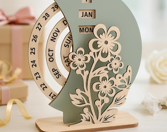 Archivo de corte láser de calendario perpetuo, calendario de escritorio de madera SVG, patrón de madera CNC y Glowforge, descarga instantánea