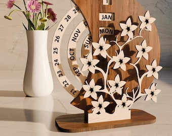 Laser Cut Wooden Perpetual Calendar Office Desktop SVG File, Perpetual Calendar Digital Template, Office Decor Design, Desk Decor