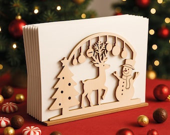 Laser Cut Christmas Napkin Holder SVG, Wooden Reindeer & Snowman Design SVG,  Glowforge, Cricut, CNC Digital File