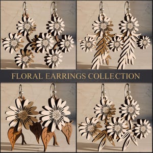 Laser Cut Layered Floral Ohrringe Sammlung SVG-Datei, Holz Ohrringe SVG, Laser Cut Datei, digitaler Download
