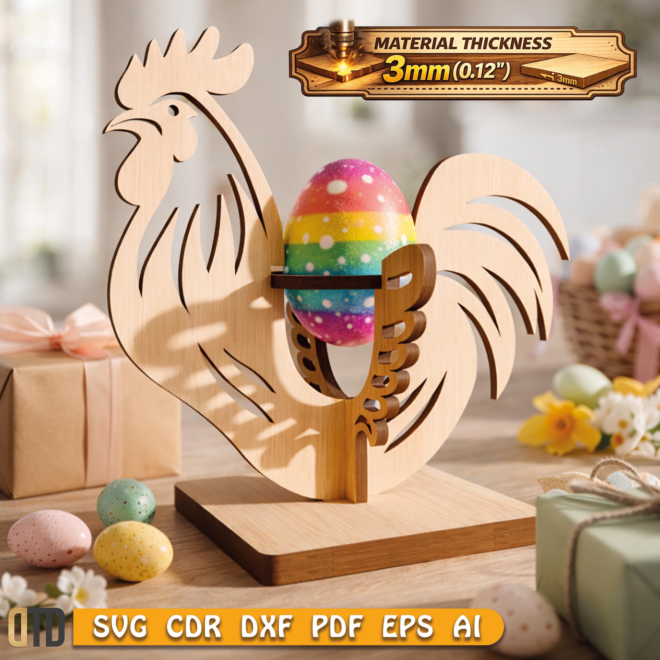 Rooster Egg Holder Laser Cut File, Easter Rooster SVG for Glowforge ...