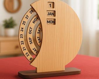 Laser Cut Wooden Perpetual Calendar Office Desktop SVG File, Perpetual Calendar Digital Template, Desk Decor, Laser Cut File