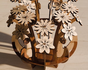 Laser Cut Wood Flower Desk Decor SVG File, Desk Decor Digital Template, Office Decor Design, Laser Cut File