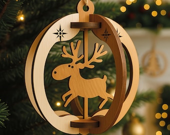 Laser Cut Moose Ornament SVG | Wooden Christmas Decoration Pattern for Glowforge, CNC File, Wood Decoration Template, Hanging Ornament