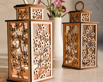 Laser Cut Wooden Lantern SVG File, Wooden Lantern Digital Template, Office Decor Design, Desk Decor, Laser Cut File