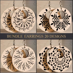 Paquete de pendientes florales cortados con láser, pendientes de madera SVG, archivo cortado con láser, descarga digital