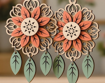 Floral Earrings SVG, Laser Cut Earring Template, Flower Dangle Earrings Pattern, Glowforge, Cricut, CNC File, Boho Earrings Digital Download